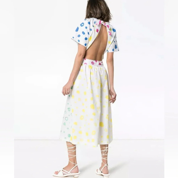 Mira Mikati Dot Print Cotton Midi Dress Open Back - Picture 2 of 9
